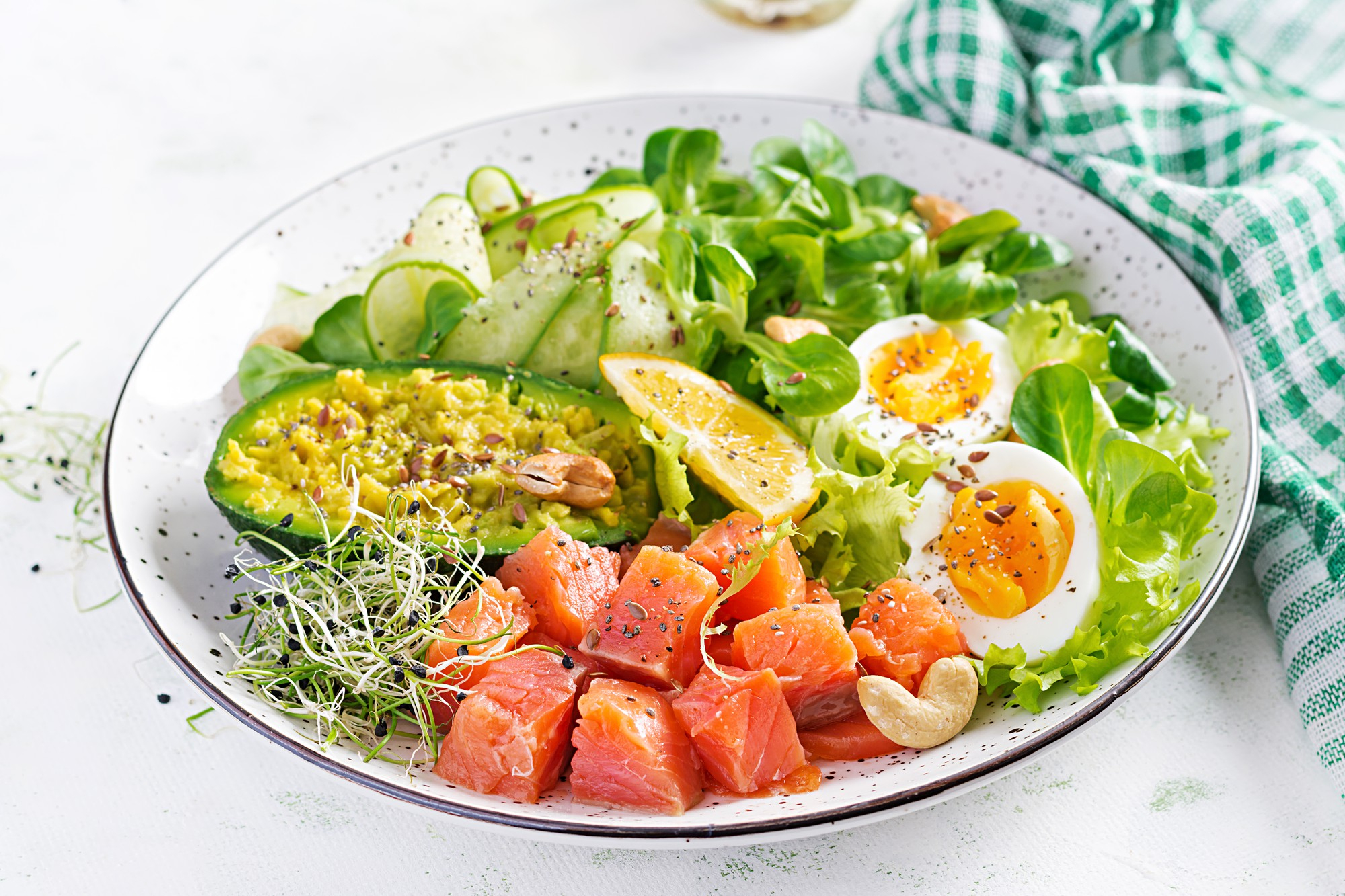 A colourful spread of vegetables, fruits, herbs and balanced meals
